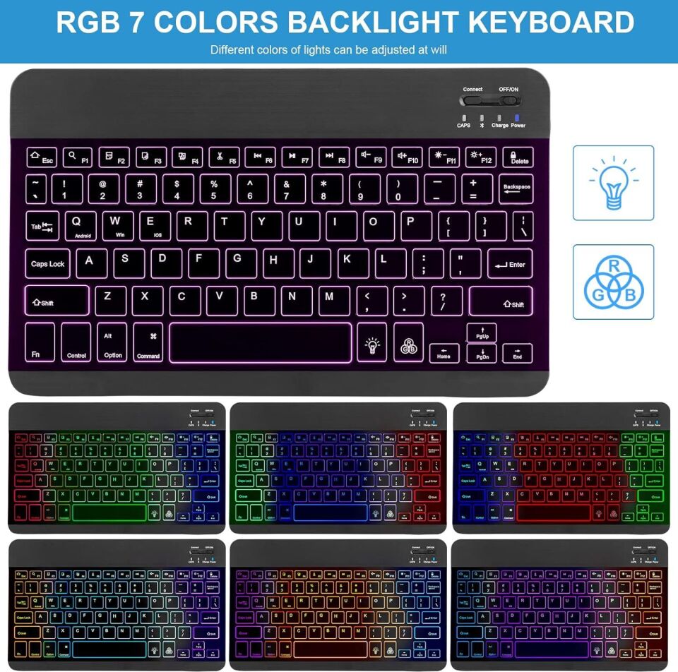 Valkyrie BL30 RGB 7 Renk Rainbow Bluetooth Kablosuz Türkçe Klavye - Android ios Windows Uyumlu - Şarjlı - 10 inç - Multimedia - Ultra İnce Tasarım