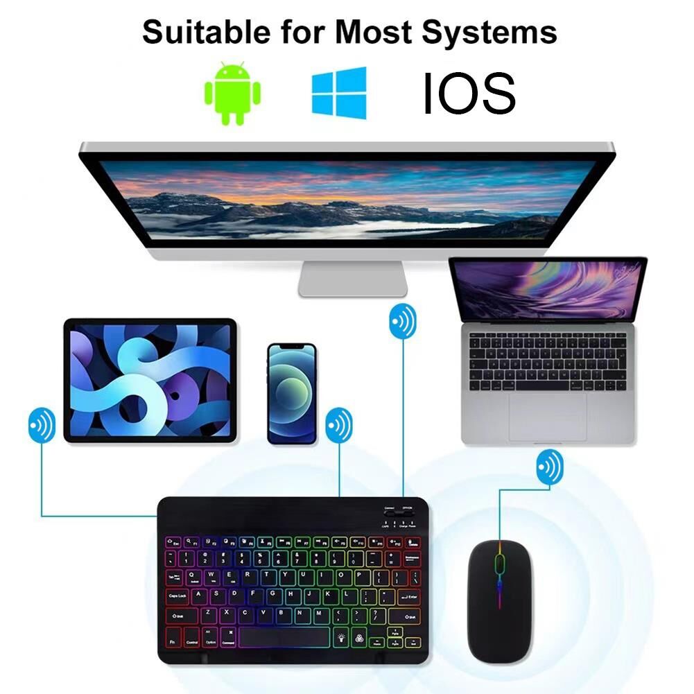 Valkyrie BL30 RGB 7 Renk Rainbow Bluetooth Kablosuz Türkçe Klavye - Android ios Windows Uyumlu - Şarjlı - 10 inç - Multimedia - Ultra İnce Tasarım