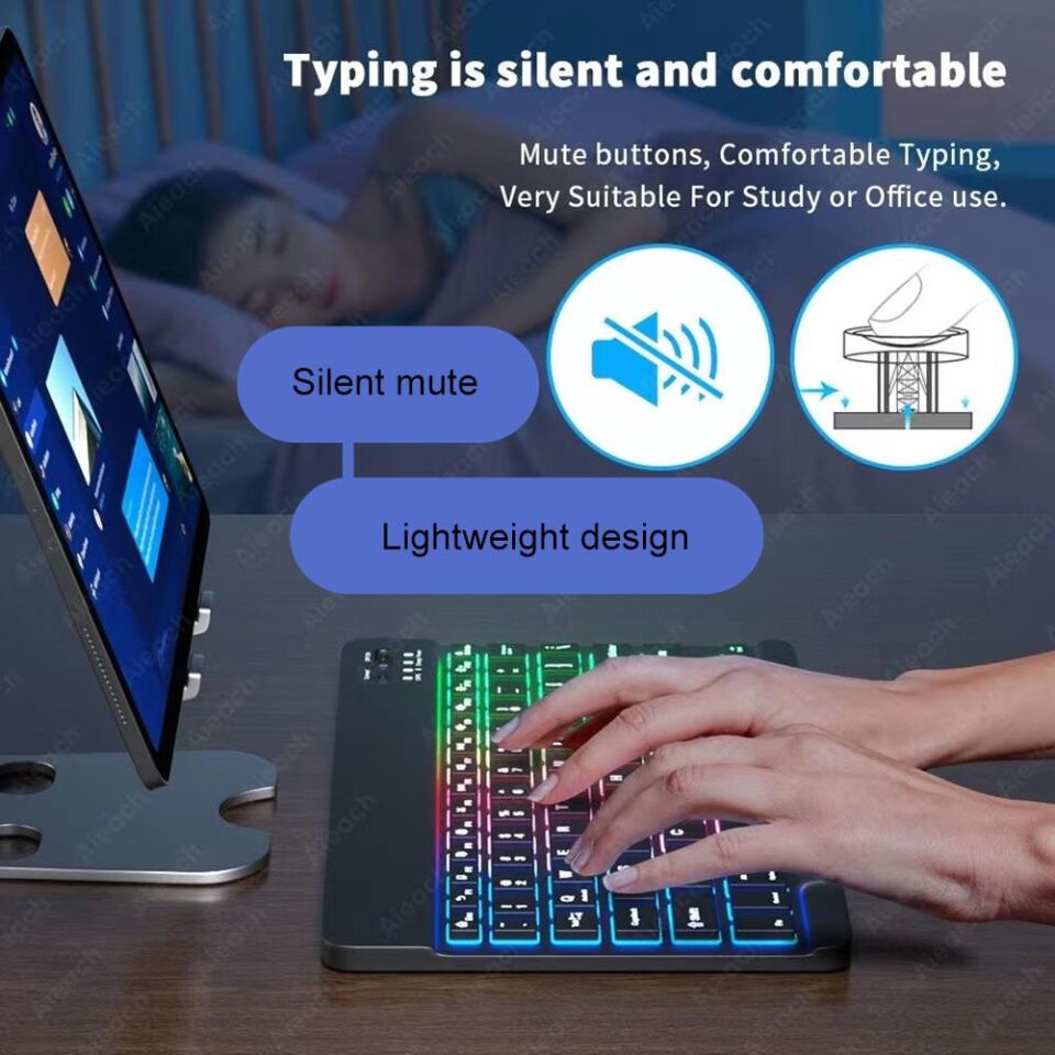 Valkyrie BL30 RGB 7 Renk Rainbow Bluetooth Kablosuz Türkçe Klavye - Android ios Windows Uyumlu - Şarjlı - 10 inç - Multimedia - Ultra İnce Tasarım