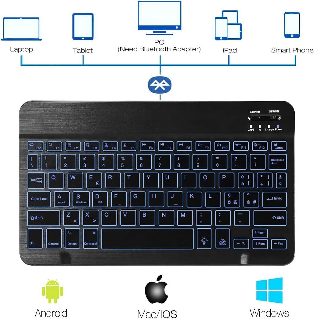 Valkyrie BL30 7 Renk Bluetooth Kablosuz Türkçe Klavye - Android ios Windows Uyumlu - Şarjlı - 10 inç - Multimedia - Ultra İnce Tasarım