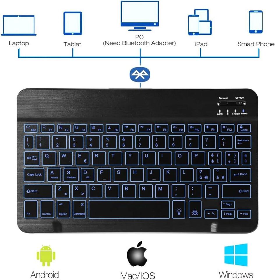 Valkyrie BL30 7 Renk Bluetooth Kablosuz Türkçe Klavye - Android ios Windows Uyumlu - Şarjlı - 10 inç - Multimedia - Ultra İnce Tasarım