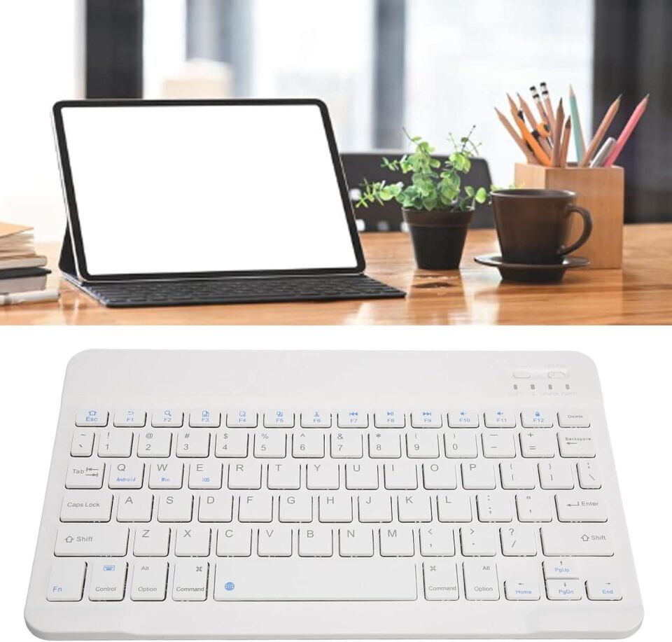 Valkyrie BL30 Bluetooth 10 inç Ios Windows Android Uyumlu Kablosuz Klavye - Türkçe - Şarjlı - Sessiz - Multimedia - Ultra İnce Beyaz