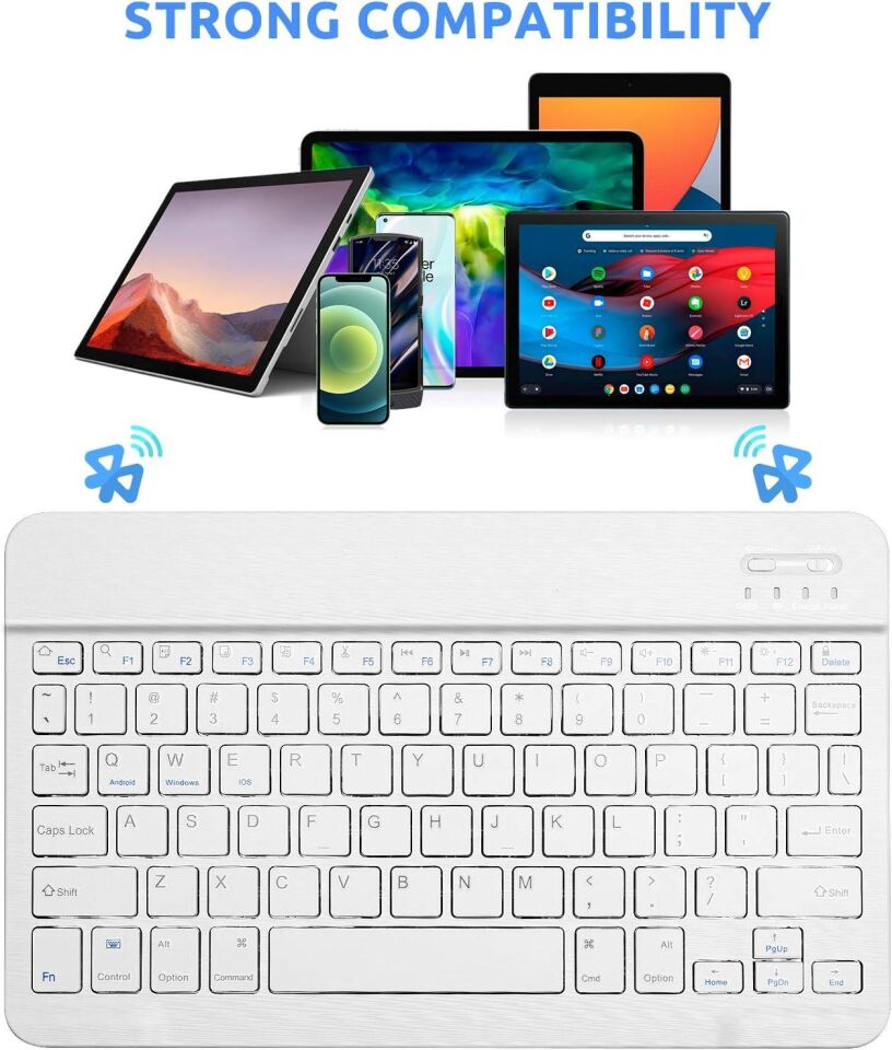 Valkyrie BL30 Bluetooth 10 inç Ios Windows Android Uyumlu Kablosuz Klavye - Türkçe - Şarjlı - Sessiz - Multimedia - Ultra İnce Beyaz
