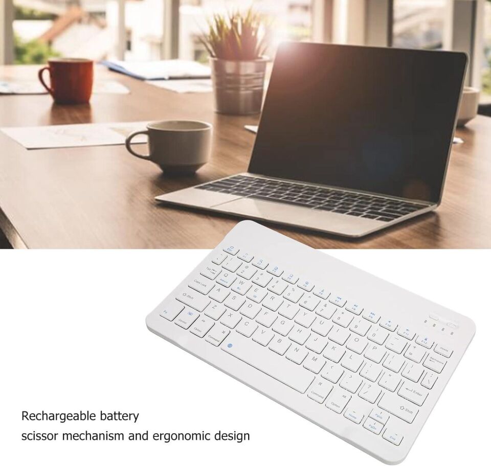 Valkyrie BL30 Bluetooth 10 inç Ios Windows Android Uyumlu Kablosuz Klavye - Türkçe - Şarjlı - Sessiz - Multimedia - Ultra İnce Beyaz