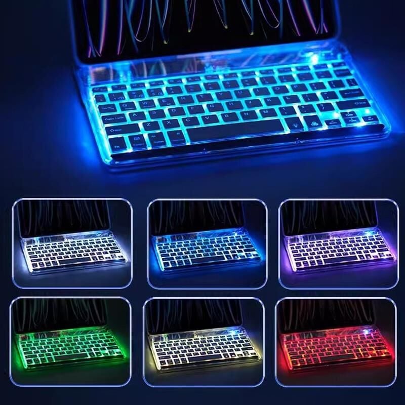Valkyrie RGB bkz-30 7 Renk Bluetooth Şeffaf Türkçe Klavye - Android ios Windows Uyumlu - Şarjlı - 10 inç - Multimedia - Ultra İnce Tasarım bkz30