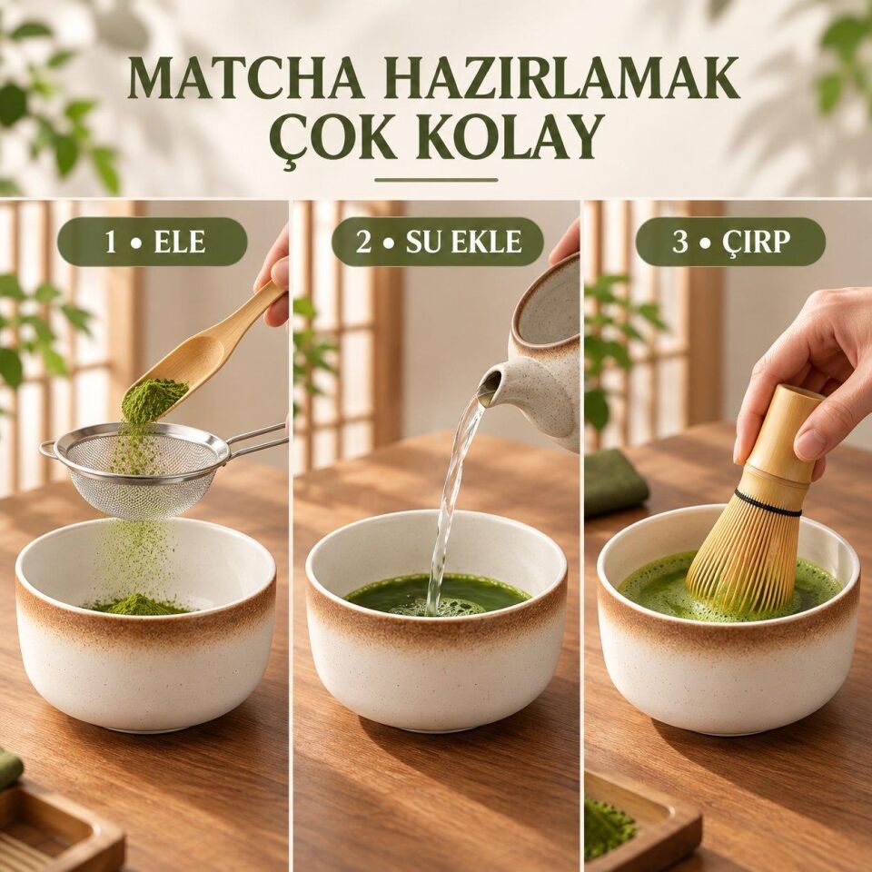 Valkyrie 6 Parça Matcha Hazırlama Seti Bambu Çırpıcı Seramik Kase Süzgeç Ölçü ve Kaşık Kahve