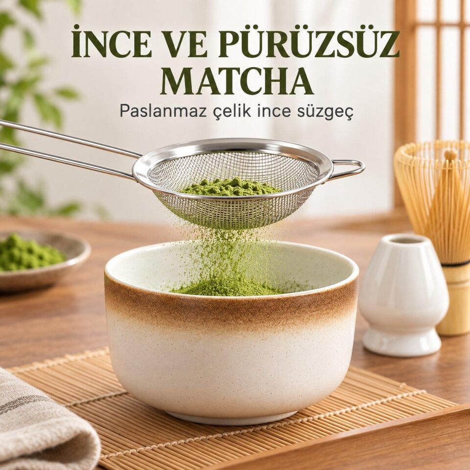 Valkyrie 6 Parça Matcha Hazırlama Seti Bambu Çırpıcı Seramik Kase Süzgeç Ölçü ve Kaşık Kahve