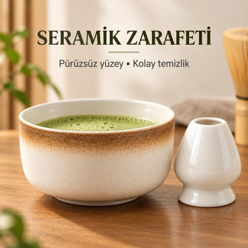 Valkyrie 6 Parça Matcha Hazırlama Seti Bambu Çırpıcı Seramik Kase Süzgeç Ölçü ve Kaşık Kahve