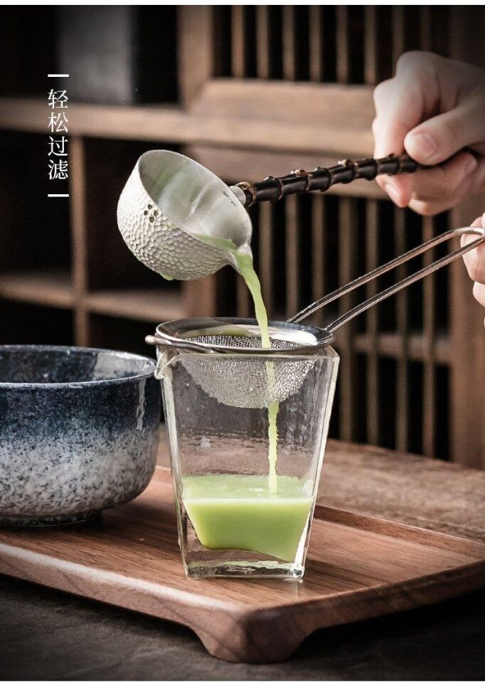 Valkyrie 6 Parça Matcha Hazırlama Seti Bambu Çırpıcı Seramik Kase Süzgeç Ölçü ve Kaşık Mavi