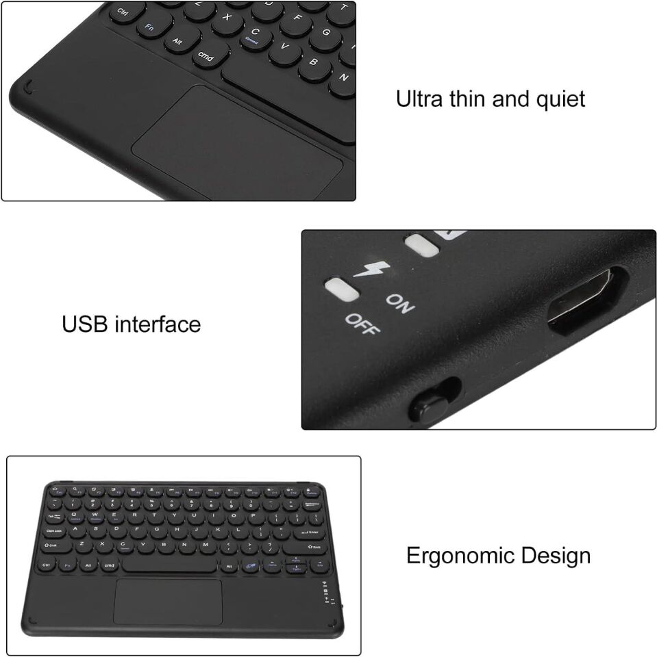 Valkyrie Kablosuz Touchpad Bluetooth Klavye - Ios Android Windows Uyumlu - TÜRKÇE Dil - Şarjlı - Ultra İnce - Type-C Giriş Siyah