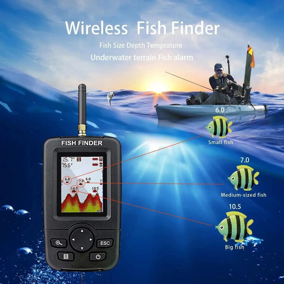 Valkyrie Wireless Balık Bulucu Akıllı Sonar Teknolojisi LCD Ekranlı Kablosuz Balık Tespit Cihazı