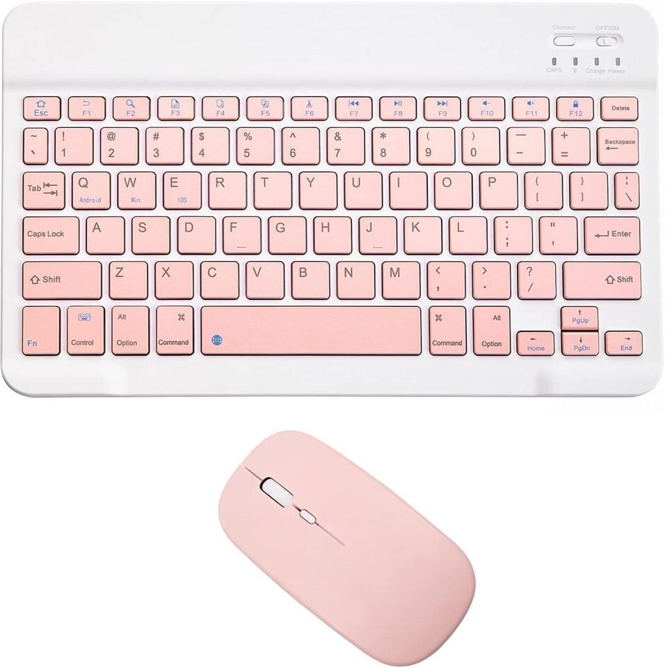 Valkyrie BL30 Bluetooth Ios Ipad Android Windows Uyumlu Klavye Mouse Seti - Sessiz - Şarjlı - Combo - Ultra İnce - Türkçe - Kablosuz Pembe