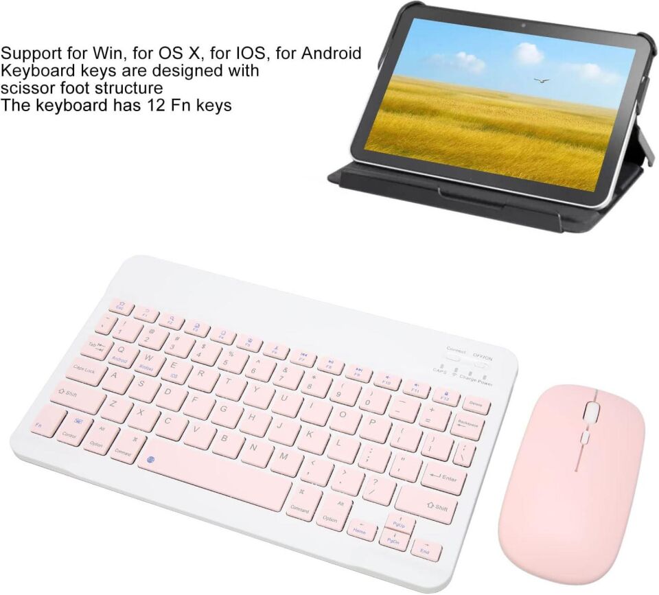 Valkyrie BL30 Bluetooth Ios Ipad Android Windows Uyumlu Klavye Mouse Seti - Sessiz - Şarjlı - Combo - Ultra İnce - Türkçe - Kablosuz Pembe