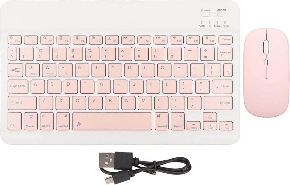 Valkyrie BL30 Bluetooth Ios Ipad Android Windows Uyumlu Klavye Mouse Seti - Sessiz - Şarjlı - Combo - Ultra İnce - Türkçe - Kablosuz Pembe