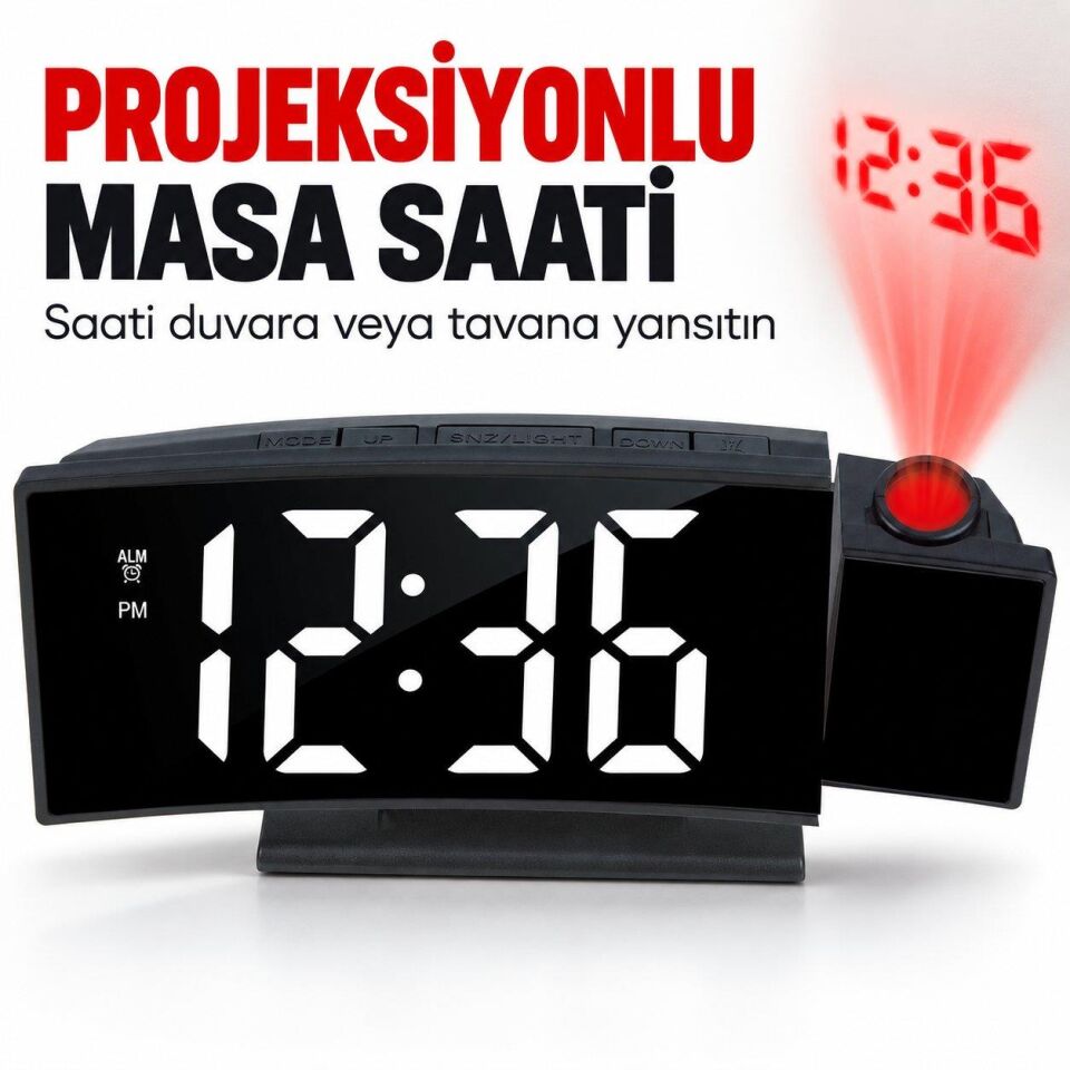 Valkyrie Projeksiyonlu Dijital Masa Saati LED Ekranlı Alarm Snooze Sıcaklık Tarih USB ve 3 AAA Pil Destekli