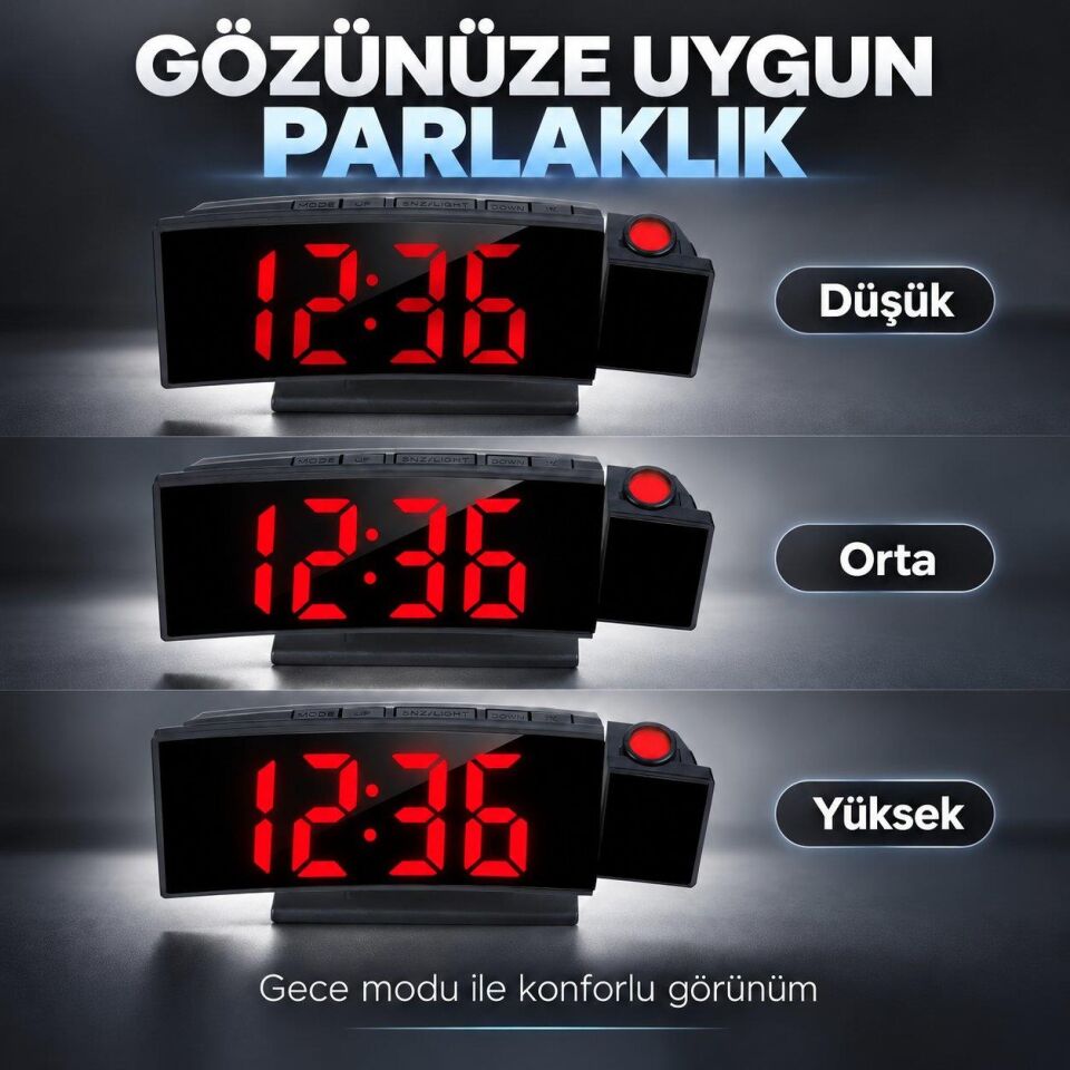 Valkyrie Projeksiyonlu Dijital Masa Saati Kırmızı LED Ekranlı Alarm Snooze Sıcaklık Tarih USB ve Pil
