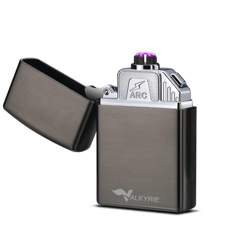 Valkyrie USB Şarjlı Elektronik Çakmak | 4 Elektrotlu X Tip Mor Arc | Rüzgar Geçirmez, Alevsiz Siyah