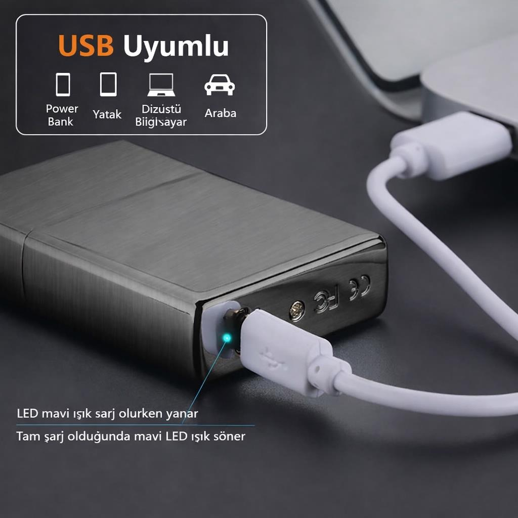 Valkyrie USB Şarjlı Elektronik Çakmak | 4 Elektrotlu X Tip Mor Arc | Rüzgar Geçirmez, Alevsiz Siyah