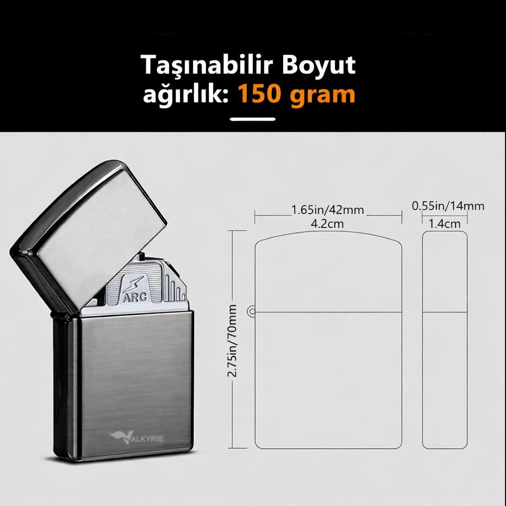 Valkyrie USB Şarjlı Elektronik Çakmak | 4 Elektrotlu X Tip Mor Arc | Rüzgar Geçirmez, Alevsiz Siyah