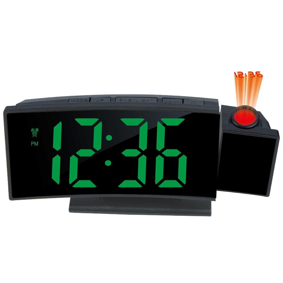 Valkyrie Projeksiyonlu Dijital Masa Saati Yeşil LED Ekranlı Alarm Snooze Sıcaklık Tarih USB ve Pil