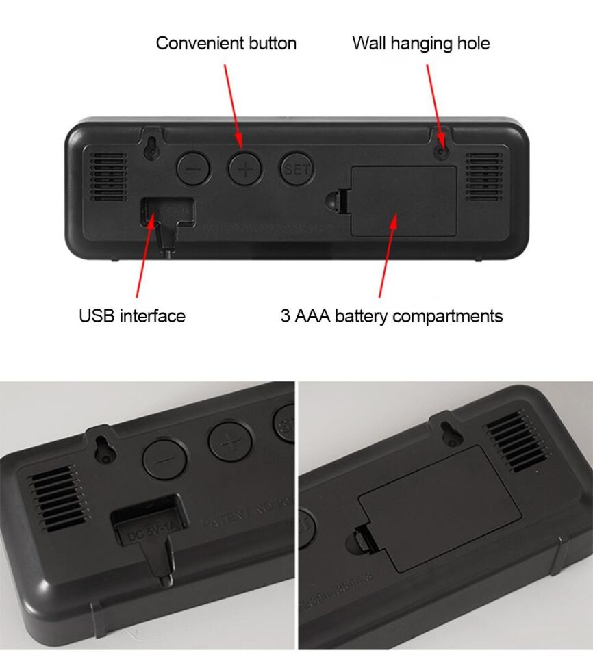 Valkyrie Nem ölçer Dereceli LED Duvar ve Masa Alarm Saati Kırmızı