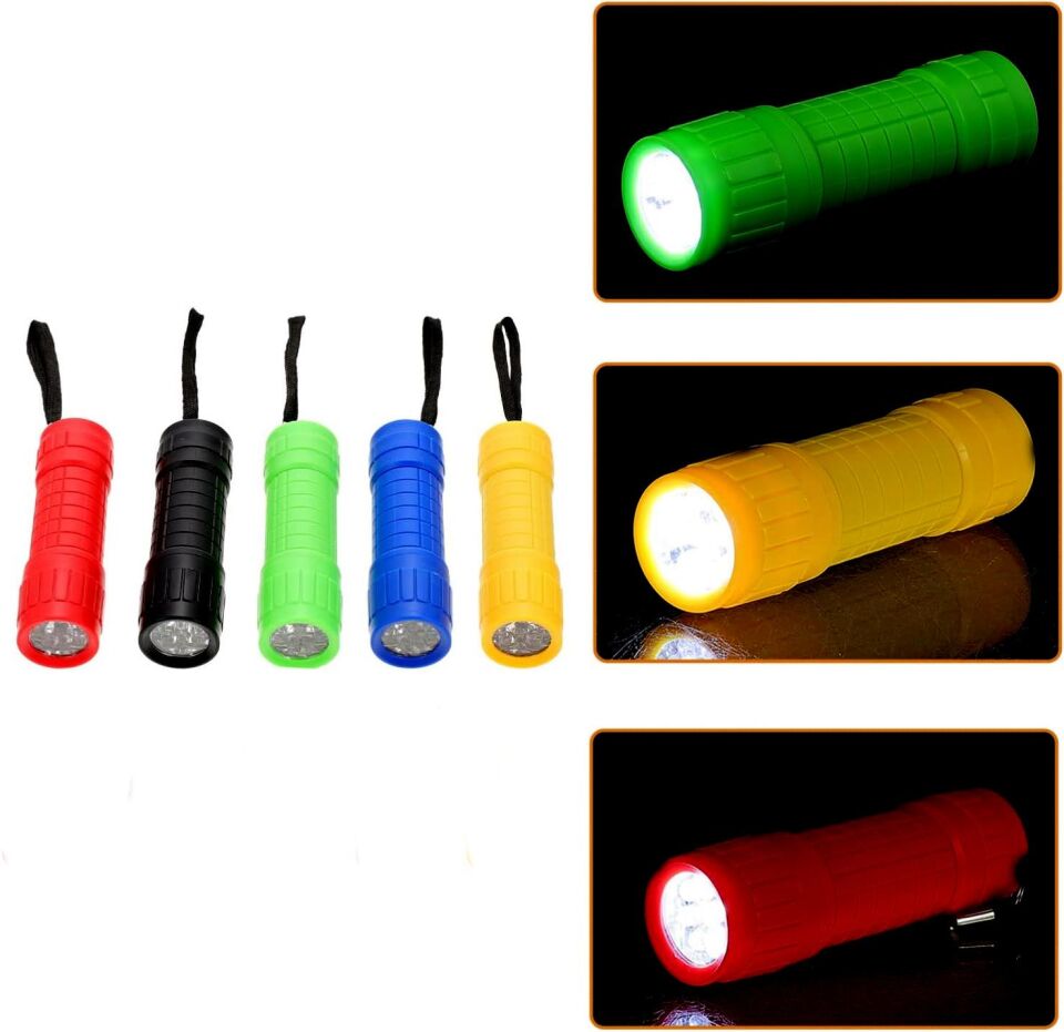 Valkyrie 5 Adet 9 Ledli El Feneri Seti - 5 Farklı Renk - 9 LED Güçlü Işık - Taşıması Kolay Cep Feneri