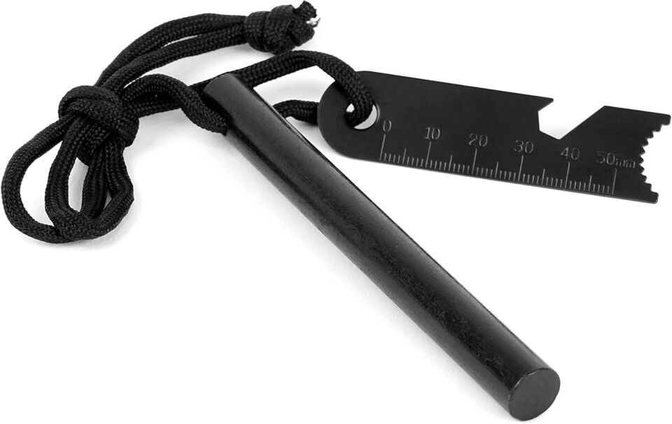 Valkyrie 10cm Boy 1cm En Full Magnezyum Ateş Başlatıcı Bar - %100 Katkısız Alüminyum İçermez Fire Starter Siyah