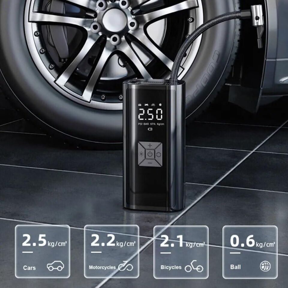 Valkyrie 100W 6000mAh Şarjlı Araba Lastik Hava Pompası LED Işıklı Çok Amaçlı Bisiklet Yatak Top Pompası