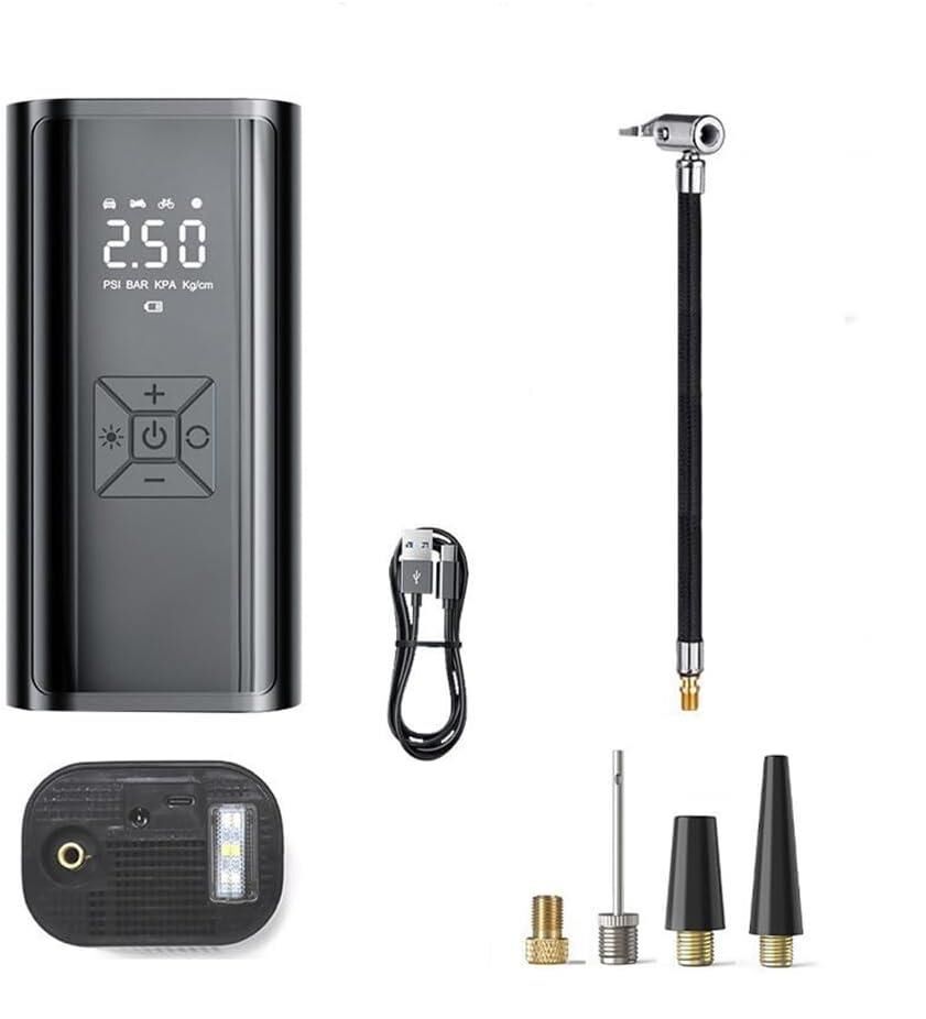 Valkyrie 100W 6000mAh Şarjlı Araba Lastik Hava Pompası LED Işıklı Çok Amaçlı Bisiklet Yatak Top Pompası