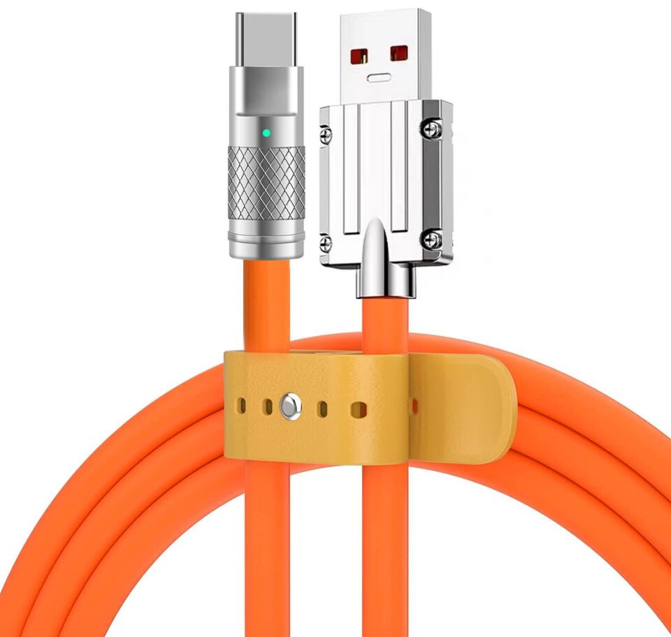 Valkyrie 120W-C 6A Type-C Bakır Döşemeli Sıvı Silikon USB Data Hızlı Şarj Kablosu - Katlanmaz Kırılmaz Dayanıklı Uzun Ömürlü - 1 metre Turuncu