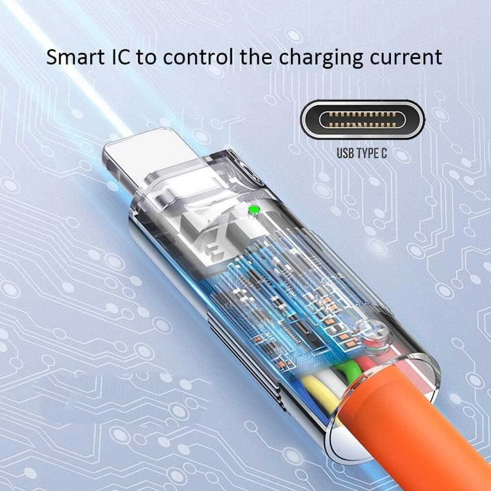 Valkyrie 120W-C 6A Type-C Bakır Döşemeli Sıvı Silikon USB Data Hızlı Şarj Kablosu - Katlanmaz Kırılmaz Dayanıklı Uzun Ömürlü - 1 metre Turuncu