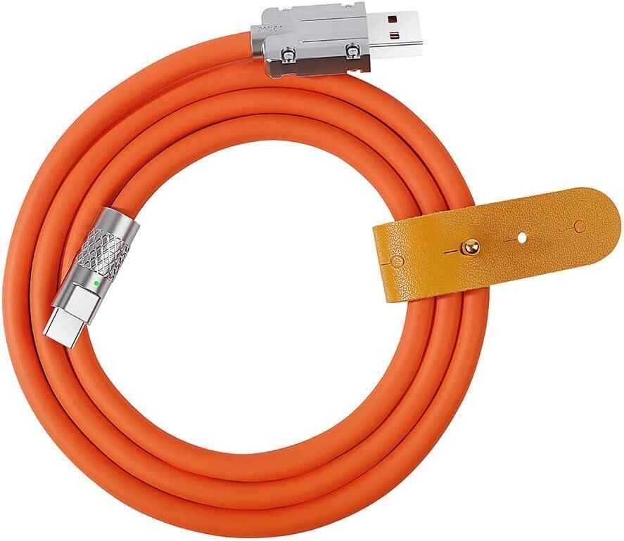 Valkyrie 120W-C 6A Type-C Bakır Döşemeli Sıvı Silikon USB Data Hızlı Şarj Kablosu - Katlanmaz Kırılmaz Dayanıklı Uzun Ömürlü - 1 metre Turuncu