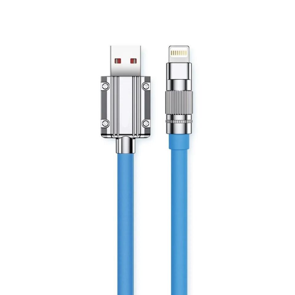 Valkyrie 120W-M 6A Ios Apple Lightning Sıvı Silikon Data Hızlı Şarj Kablosu - Bakır Döşeme - Katlanmaz Kırılmaz Dayanıklı Kablo Mavi