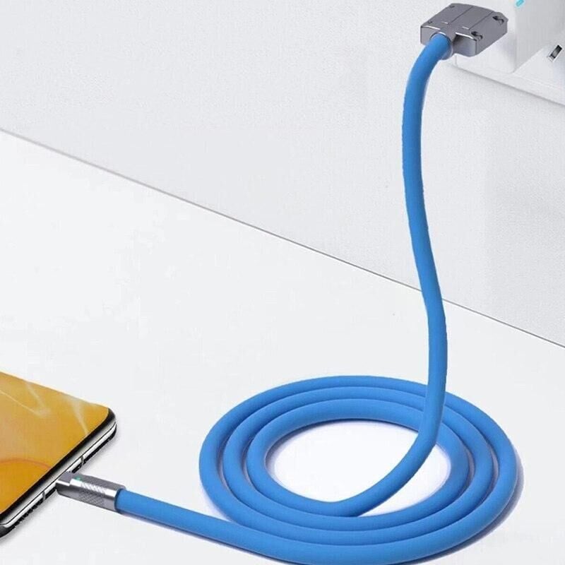 Valkyrie 120W-M 6A Ios Apple Lightning Sıvı Silikon Data Hızlı Şarj Kablosu - Bakır Döşeme - Katlanmaz Kırılmaz Dayanıklı Kablo Mavi