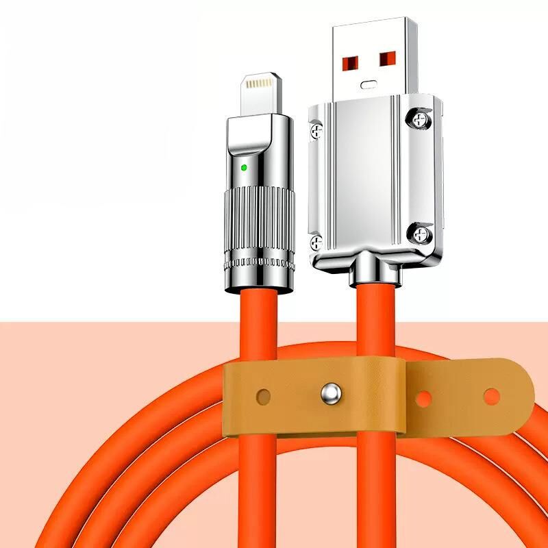 Valkyrie 120W-A 6A Ios Apple Lightning Sıvı Silikon Data Hızlı Şarj Kablosu - Bakır Döşeme - Katlanmaz Kırılmaz Dayanıklı Kablo Turuncu