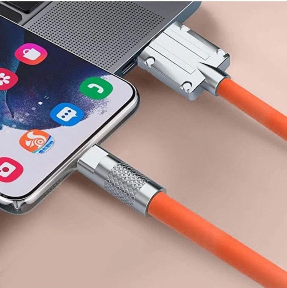 Valkyrie 120W-A 6A Ios Apple Lightning Sıvı Silikon Data Hızlı Şarj Kablosu - Bakır Döşeme - Katlanmaz Kırılmaz Dayanıklı Kablo Turuncu