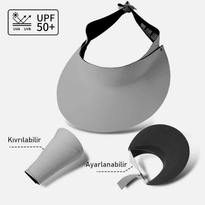 Valkyrie Kadın Vizör Şapka UPF50+ UV Korumalı Ayarlanabilir Yazlık Geniş Siperlikli Güneşlik Gri
