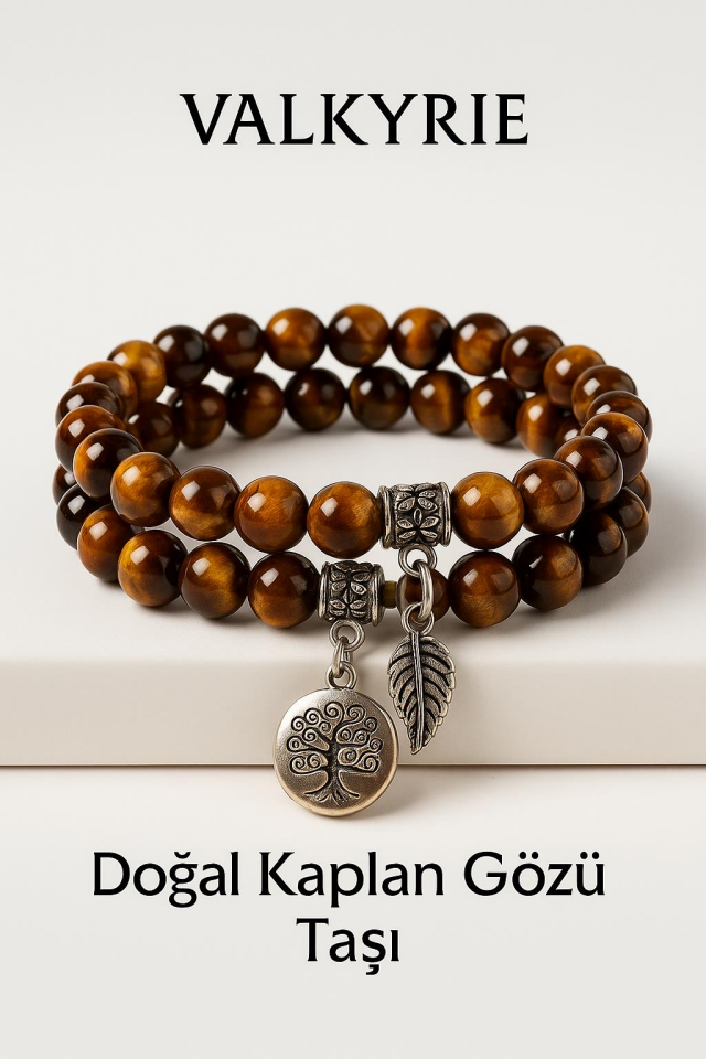 Valkyrie Doğal Kaplan Gözü Taşı Bileklik El Yapımı Enerji Dengeleyici Hayat Ağacı ve Yaprak Charm Denge ve Enerji