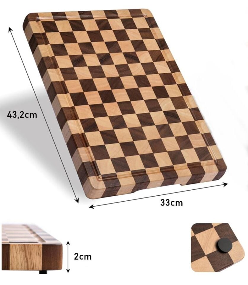 Valkyrie Doğal Akasya Ahşap Kesme Tahtası 43x33 cm – Kaydırmaz Tabanlı, Profesyonel Servis & Sunum Tahtası