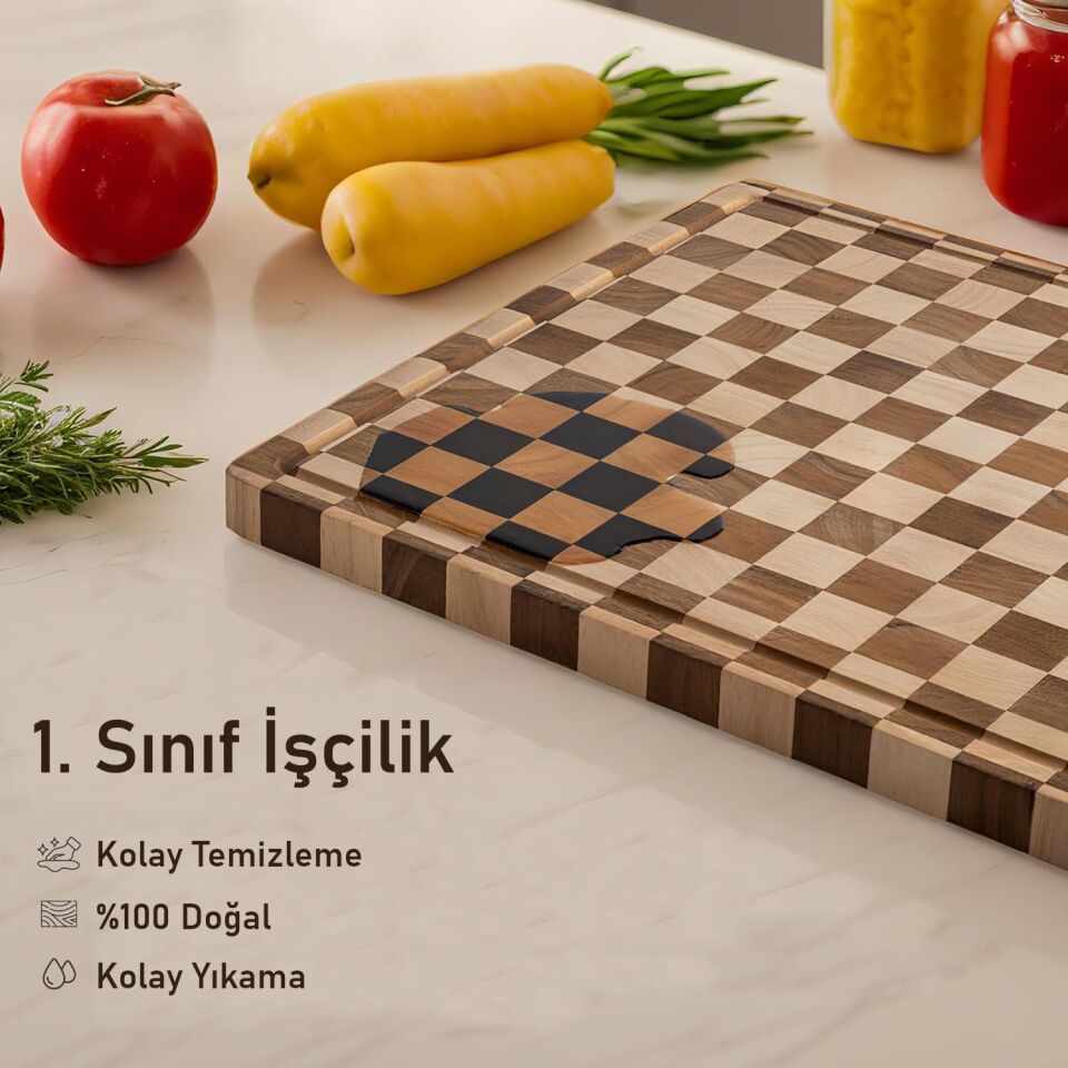 Valkyrie Doğal Akasya Ahşap Kesme Tahtası 43x33 cm – Kaydırmaz Tabanlı, Profesyonel Servis & Sunum Tahtası