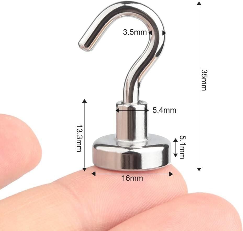 Valkyrie 10 Adet Neodyum Mıknatıs Askı Seti 14kg Taşıma Kanca Mutfak Buzdolabı Banyo Kapı Dolap Balkon Tekne Gümüş