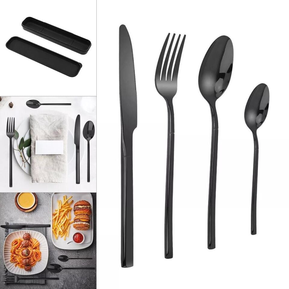 Valkyrie Çantalı Yolculuk Çatal Kaşık Bıçak Seti Kişiye Özel 1. Sınıf Paslanmaz Çelik Ofis Okul Kamp Restaurant C3404