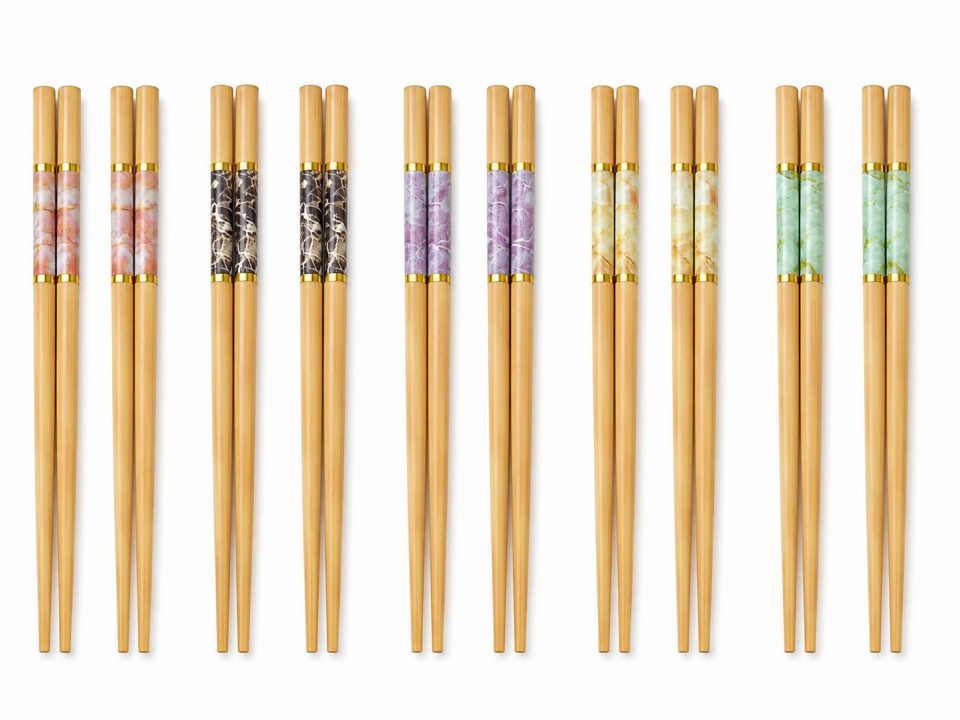 Valkyrie 10 Çift Mermer Desenli Bambu Yemek Çubuğu Seti 20 Adet Kaymaz Uçlu Kutulu Chopstick