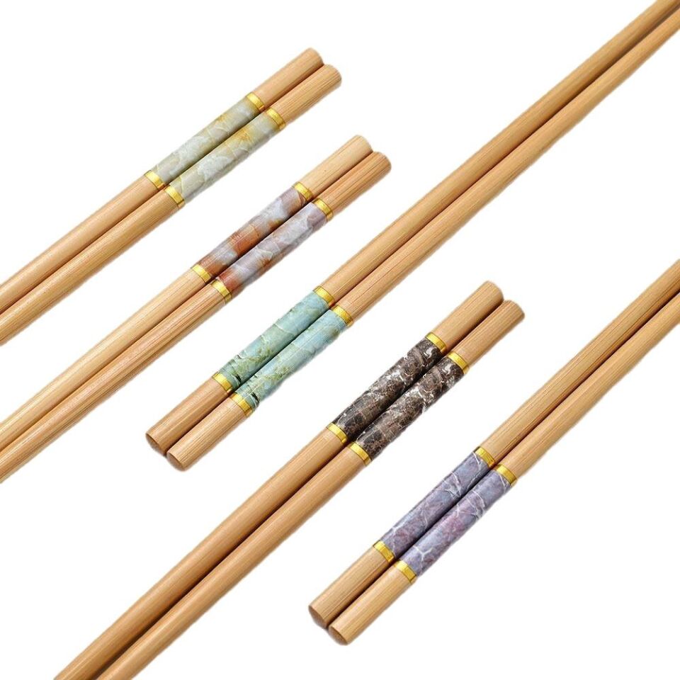 Valkyrie 10 Çift Mermer Desenli Bambu Yemek Çubuğu Seti 20 Adet Kaymaz Uçlu Kutulu Chopstick