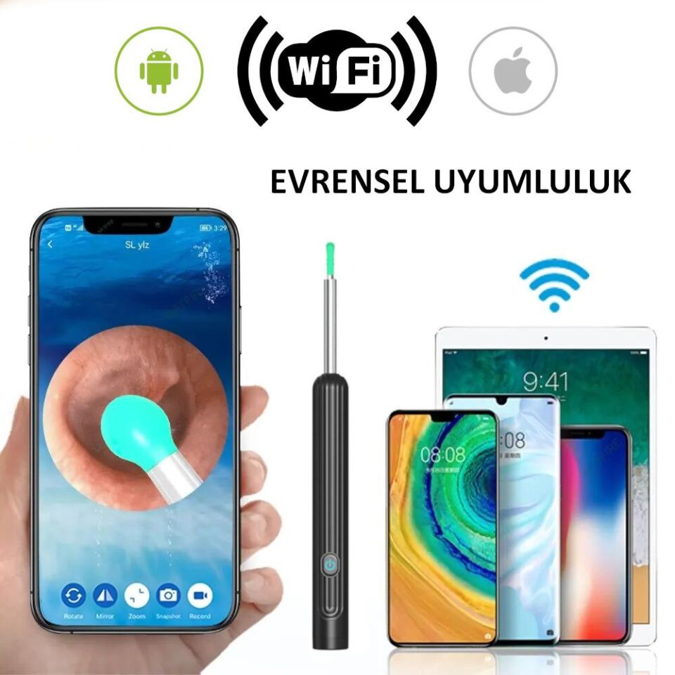 Valkyrie Kablosuz Wifi Kulak Temizleme Kamerası - Ios Android Iphone Uyumlu 1296P HD LED Otoskop Kamera
