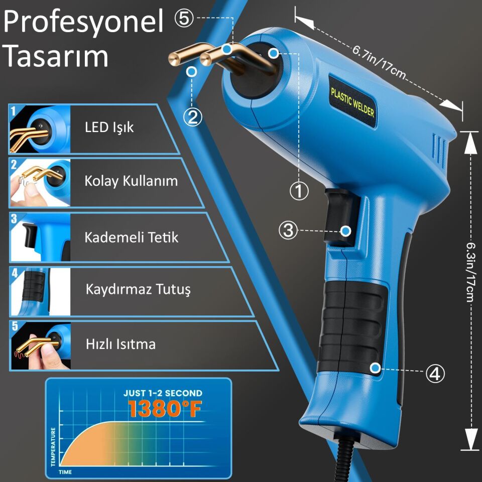 Valkyrie 200W Çantalı 1200 Uçlu Plastik Kaynak Makinesi LED Profesyonel Tampon Araba Komple Set