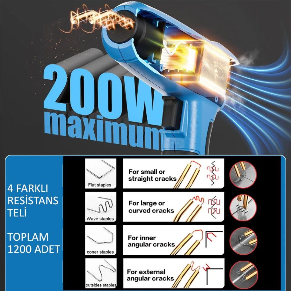 Valkyrie 200W Çantalı 1200 Uçlu Plastik Kaynak Makinesi LED Profesyonel Tampon Araba Komple Set