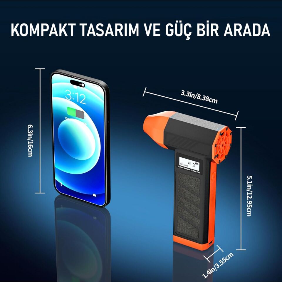 Valkyrie Şarjlı 130000 RPM  Elektrikli Hava Üfleyici 184W Güçlü Toz Temizleyici 4 Kademeli Hız Şarjlı