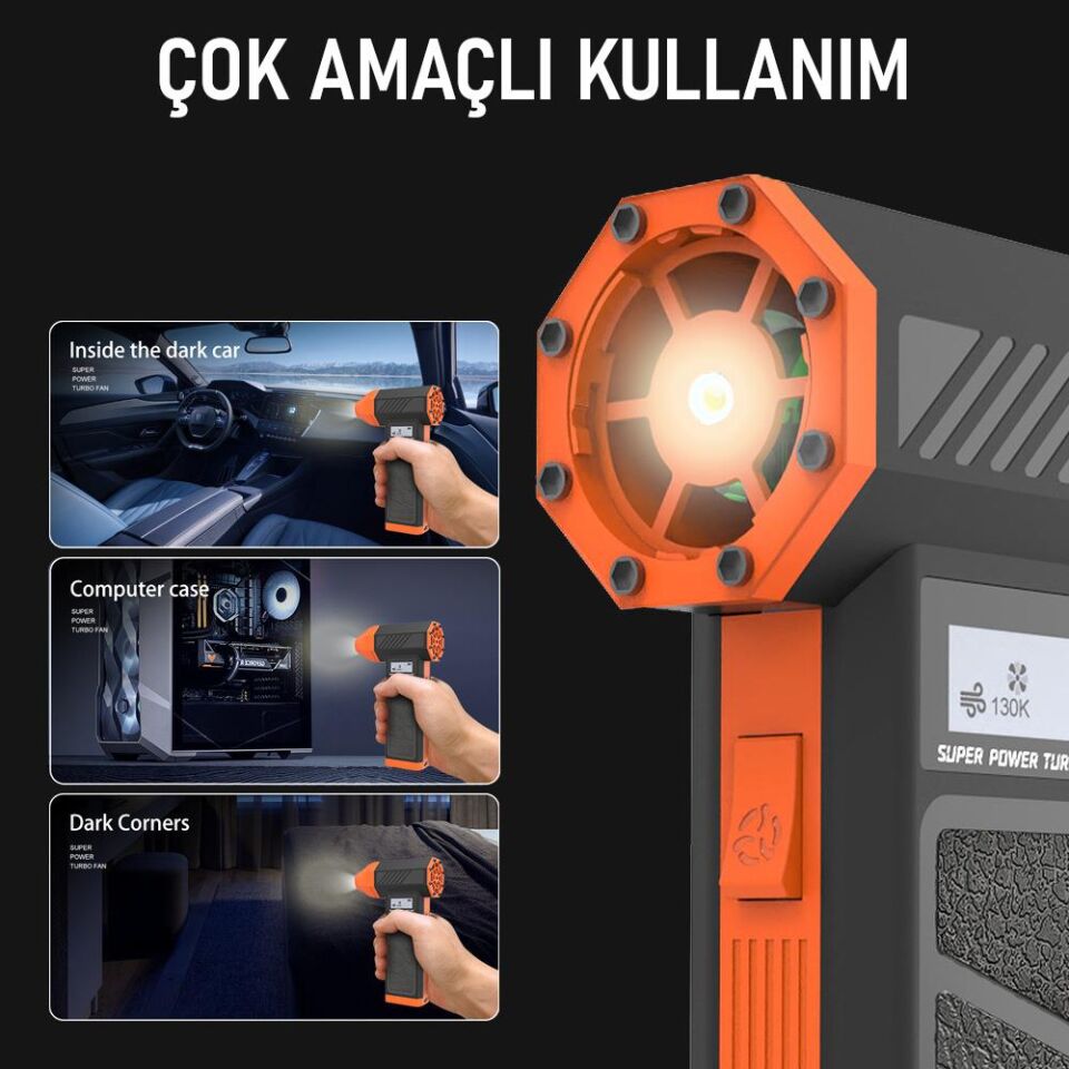 Valkyrie Şarjlı 130000 RPM  Elektrikli Hava Üfleyici 184W Güçlü Toz Temizleyici 4 Kademeli Hız Şarjlı