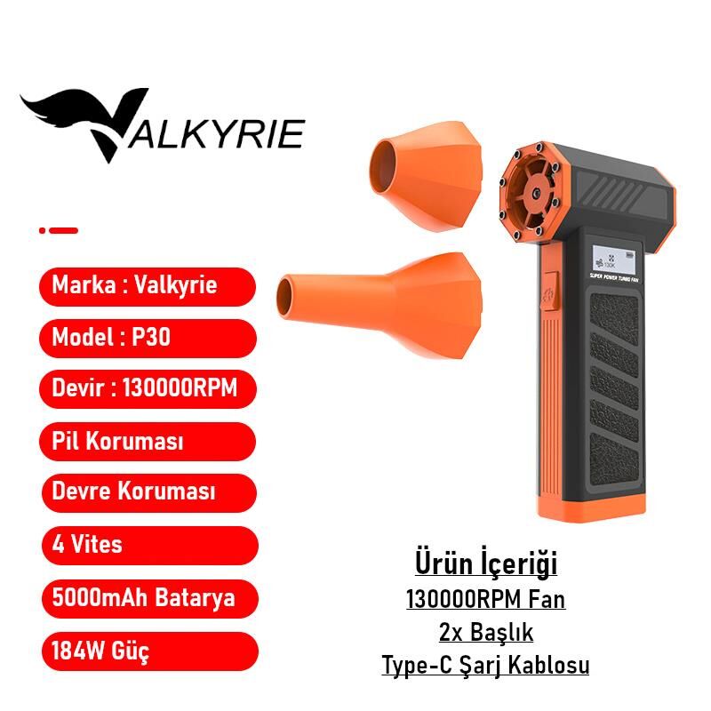 Valkyrie Şarjlı 130000 RPM  Elektrikli Hava Üfleyici 184W Güçlü Toz Temizleyici 4 Kademeli Hız Şarjlı